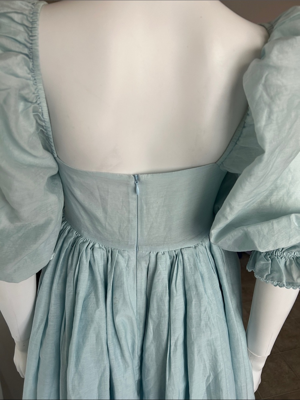 Selkie Light Blue Smocked Square-Neck Puff Sleeve Midi Dress - Picture 6 of 15